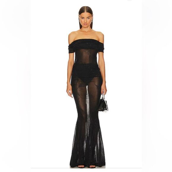 NWT Michael Costello x REVOLVE Sirius Gown Black dress mermaid bodycon Sz S